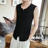 Colete de Linho Retro Estilo Chinês de Verão Jaqueta Tendência Masculina de Algodão e Linho Tamanho Grande Sem Mangas Respirável Solta Camiseta com Fivela