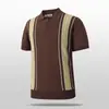 Polo de Punto Jacquard con Rayas Contrastantes Estilo Old Money Italiano de Manga Corta para Hombre, Cuello Transpirable de Seda de Hielo