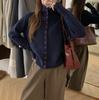Cardigan de Tricô Gola Alta Manga Longa Cor Sólida Estilo Suave Feminino 2024 Outono e Inverno Novo Solto Versátil Top Suéter