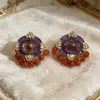 Brincos de Tarraxa Roxo Romântico da Idade Média Femininos Brincos Geométricos de Alta Qualidade 2025 Novos Brincos Elegantes com Flor Francesa para Mulheres