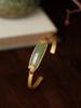 Pulsera de Oro Estilo Antiguo con Plata Pura Hetian Incrustada, Pulsera Abierta Vintage Estilo Chino para Novia