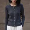 Elegante Cárdigan de Punto Acanalado con Cuello Redondo para Mujeres Petites, Novedad Otoño Temprano 2026 Manga Larga Elegante Delgado