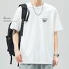 Camiseta Blanca Pesada de Manga Corta para Hombre Cuello Redondo Holgada Estampado de Alfabeto Japonés Verano Tendencia Marca Camiseta Base Corta