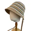 Sombrero de Pescador a Rayas Estilo Japonés con Lazo para Mujer, Sombrero de Cubo Transpirable Calado para Primavera y Verano, Hace que la Cara Parezca Más Pequeña, Sombrero Versátil Tejido con Lazo