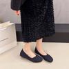 Venta directa de fábrica de zapatos Doudou para mujer, punta cuadrada, verano 2025, nuevos zapatos planos sin cordones de malla tejida transpirable con boca baja.