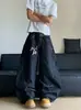 Moda Otoñal Estilo Americano Retro Sentido del Diseño Bolsillo Grande Machete Jeans Pantalones Pierna Ancha Chica Caliente para Mujer