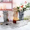 Vaso de Vidrio Creativo Directo de Fábrica Transparente con Forma de Tambor de Cuatro Pétalos Vaso Decorativo para Flores de Oficina
