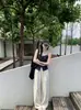 Tiro real~ Conjunto de verano dulce con diseño de corbata de moño, camisola de imitación de mezclilla + pantalones anchos sueltos y fluidos para mujer