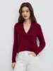 Suéter de Cachemira Estilo Francés para Mujer Cuello en V Suave Cálido Manga Larga Tejido de Cable Jacquard Top Capa Base de Punto