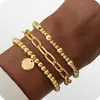 Pulseira de Letras Maiúsculas Inglesas 26 Letras Dourada com Contas Europeia e Americana para Mulheres, Pulseira Simples de Elo de Papel com Letra Inicial A-Z