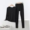 Roupa Térmica Modal Feminina Outono e Inverno Fina Tamanho Grande Camada Base Conjunto de Duas Peças Top e Calça