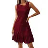 Vestido de Verano 2026 Nuevo Estilo Europeo y Americano Comercio Transfronterizo Suministro Color Sólido Moderno Elegante Sin Mangas Talla Grande para Mujer