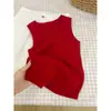 Chaleco de Punto Europeo Rojo Blanco con Tirantes para Mujer, Ropa Exterior de Verano, Cubre Brazo, Ajustado, Parte Inferior Estilo Spice Girl