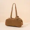 Bolsa Boston Feminina de Couro Bovino Fosco Camada Superior, Nova Bolsa de Ombro Retrô em Couro Genuíno, Bolsa Bowling Popular para Outono e Inverno