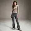 Conjunto de Dos Piezas de Terciopelo Plus de Alta Calidad para Fitness Cuello Alto Manga Larga Cremallera Cárdigan Falda Pantalón Irregular con Cordón Falso de Dos Piezas para Mujer Otoño