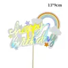 Pacote com 10 Decorações de Bolo Estrela Lua Bola de Pelo Nuvem Inserção Balão Arco-Íris Decoração de Mesa de Sobremesa de Aniversário