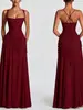 2026 Nuevo Vestido Largo Fruncido con Tirantes Estilo Europeo y Americano, Vestido de Noche Ajustado, Elegante y con Estilo Vestido Transfronterizo para Mujer