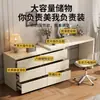 Tocador de Dormitorio Color Crema Estilo Francés con Tocador Integrado, Gabinete de Almacenamiento para Mesita de Noche, Mesa de Esquina para Apartamentos Pequeños con Cajones