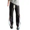 Pantalones deportivos casuales a rayas de bloques de color pesados estilo Harajuku para hombre, pantalones atléticos retro de otoño de corte holgado