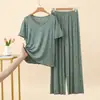 Conjunto de pijama de modal talla grande, ropa de estar para verano de manga corta y pantalón largo, holgado y adecuado para usar al aire libre, conjunto de dos piezas con estampado de estrellas