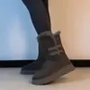 Versão para uso próprio~Botas de Neve Versáteis de Solado Grosso com Fivela Integradas de Couro e Pelo Femininas Botas Peludas Quentes Botas Curtas Botas de Algodão