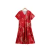 Vestido de Verano de Moda con Cuello en V para Mamá Falda Elegante con Estampado Floral de Manga Corta para Mujeres de Mediana Edad y Mayores Falda Elegante con Estampado Floral 50