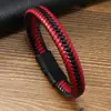 Pulseira masculina de couro de vaca tecida à mão estilo vintage transfronteiriça pulseira de liga de couro com fecho magnético joia pulseira