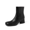 Botines de Piel Gruesa Tacón 5CM para Mujer Botas Individuales Otoño Invierno Nuevas Punta Redonda Cremallera Lateral Tacón Medio Botas de Moda Botas Cortas para Mujer 40