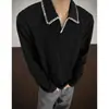 Camiseta de manga larga con cuello vuelto y patrón de espiga cosido a mano para hombre, primavera y otoño, estilo American Old Money, top casual y relajado para pareja