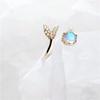 Anillo Cola de Pez Dulce Ins Aurora Piedra Luz de Luna Anillo de Dedo Sirena Mori Sirena Anillo de Espuma Mujeres