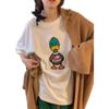 Camiseta blanca de manga corta con estampado retro de dibujos animados de estilo Hong Kong de primavera 2024, diseño para mujer, top holgado de cuello redondo de longitud media interior