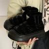 Botas de Inverno Femininas Impermeáveis de Tecido com Penas, Tendência para Uso Externo com Logo de Letra e Velcro, Sapatos de Algodão Versáteis Estilo de Rua