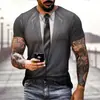 Impresión Digital 3D Moda de Verano Divertida Traje Falso Camiseta con Impresión 3D Camiseta con Pajarita Estilo Calle para Hombre Manga Corta