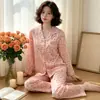 Pijama francés reductor de edad para mujer, nuevo para primavera y otoño, simple, con puntos de ola, manga larga, pantalones de seda helada, ropa de casa, traje de moda, venta al por mayor