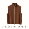 Chaleco de Punto de Cachemira con Cuello Alto Medio para Mujer 2025 Otoño Nuevo Diseño Suéter Simple con Doble Cremallera