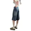 Shorts de mezclilla de cintura alta estilo retro americano para mujer talla grande, estilo de verano delgado, nuevos shorts de longitud media 2026, adelgazantes para mujeres talla grande