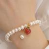Pulseira de pérolas naturais de água doce, pingente vermelho do sul, pêssego, feminino, requintado, simples, ins, nicho, design, pulseira barroca