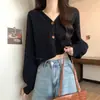 Casaco Cardigan de Tricô Feminino Estilo Coreano Curto Preguiçoso High-end Gola V Torcido Novo para Primavera e Outono