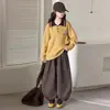 Novo conjunto de suéter de tricô casual para outono e inverno para meninas, com gola reversa, e calça de perna larga versátil de mistura de algodão para primavera e outono