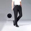 Calça de Terno Reta Confortável para Primavera e Outono, Cor Sólida, Não Amassa, Estilo Americano Business, Emagrecimento, Alongamento das Pernas, Roupa Casual para Homens de Meia-Idade