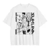 Camiseta de algodón con estampado de dibujos animados en blanco y negro, nueva de verano, con letras, estilo europeo y americano, camiseta de personalidad, manga corta, nueva