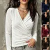 2026 Amazon Europeo y Americano Transfronterizo Otoño Nuevo Terciopelo para Mujer Cuello en V Cruzado Mangas Largas Plisado Camiseta Top Casual