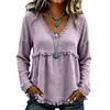 2026 Verão Novo Estilo Europeu e Americano Solto Gola V Franjada Manga Longa Camiseta Cor Sólida Casual Top Camisa Cross-border Roupas Femininas