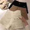 Pantalones de resorte con trasero alegre lana cepillada engrosados versátiles shorts ropa exterior para mujer otoño invierno casual simple de línea A bootcut