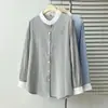 Camisa de comprimento médio 100kg, novo estilo outono, tamanho plus size para mulheres plus size, fresca e estilosa, color blocking, gola alta, camisa de manga comprida 0804