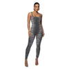 Macacão Colete Feminino Estampado Sem Mangas de Comércio Exterior com Gola Quadrada de Linha Costurada Costas Abertas Levanta Bumbum Slim Macacão Esportivo Pronto para Venda