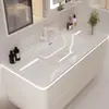 Gabinete de baño de madera maciza de estilo crema, cerámico integrado, con esquinas redondeadas, combinación de lavabo e inodoro