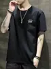 Camiseta Masculina de Manga Curta Verão Nova Marca de Moda Fashionável Gola Redonda Manga Meia Ins Roupas Largas Camiseta Masculina de Seda de Gelo