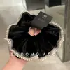 Scrunchie Veludo Pérola Negra Estilo Retrô Tendência Estilo Socialite Rabo de Cavalo Corda de Cabelo Durável