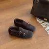 Mocasines de Cuero Negro Tallado Punta Cuadrada Zapatos Individuales Retro para Mujer Zapatos Estilo Británico Tacón Oculto Otoño Invierno Nueva Llegada